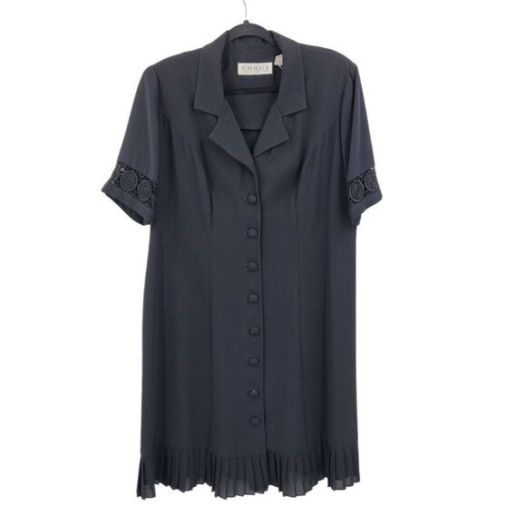 Vintage 80's Chaus Shift Dress 14W Black Button Front‎ Lace Pleated Ruffle Hem - Picture 10 of 10